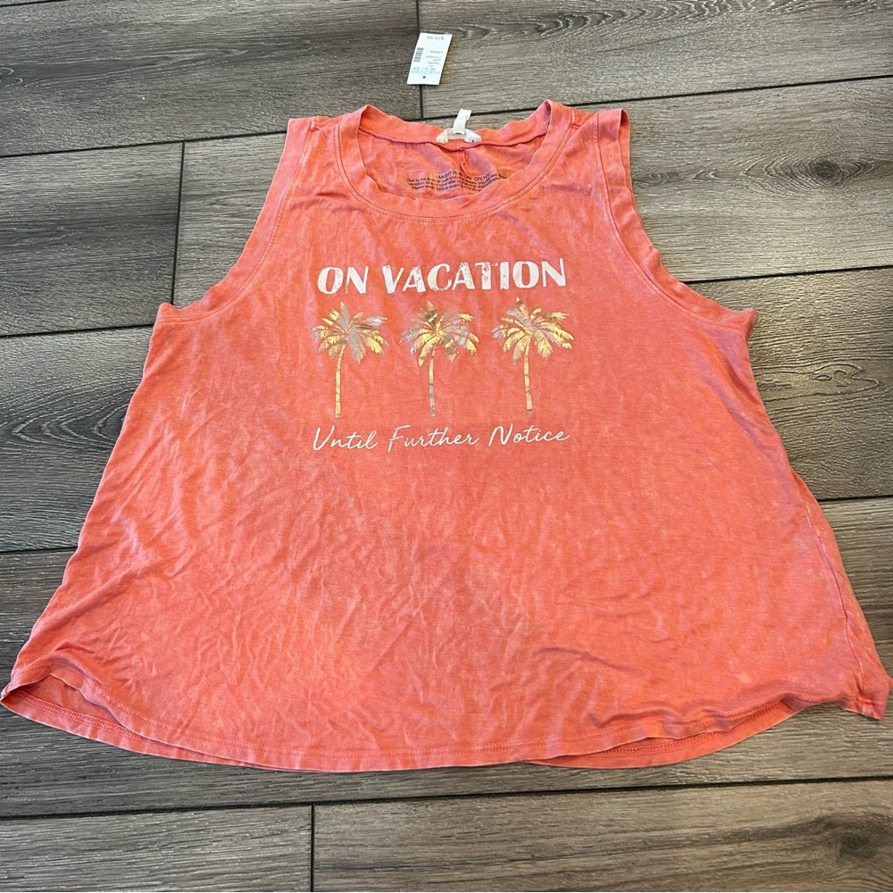 Maurice’s Women’s Graphic Tank.  On vacation until further notice. Large. New.